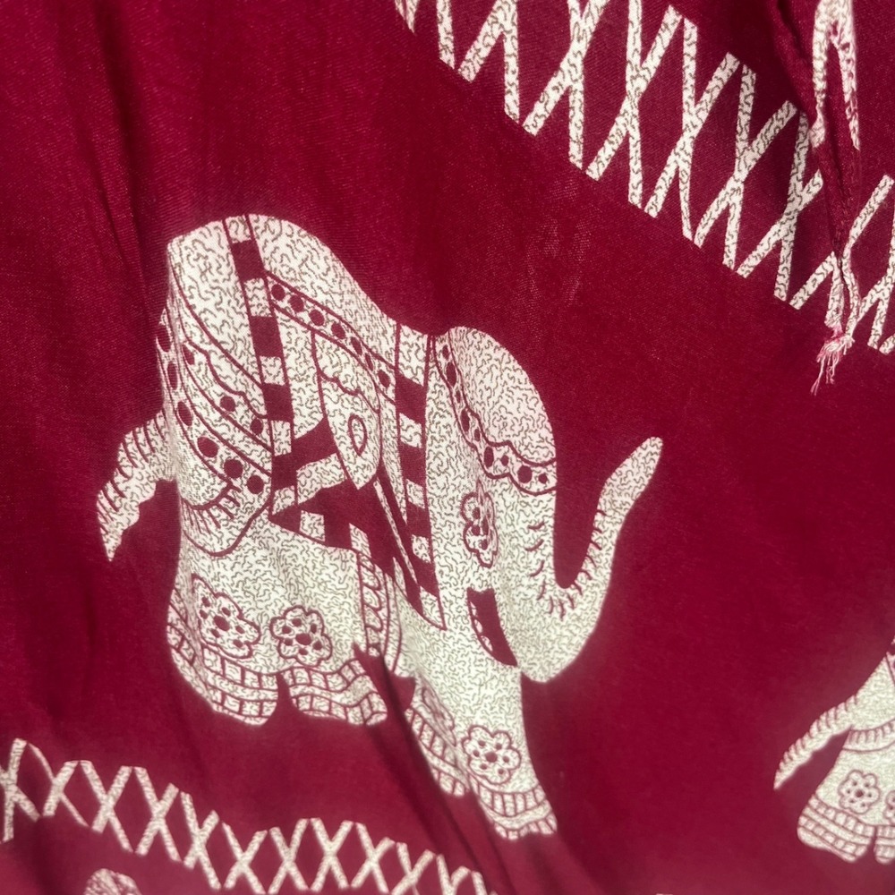 Bangkok Pants Elephant Print Skirt Women One Size Burgundy Smocked Waist Boho - Picture 2 of 9